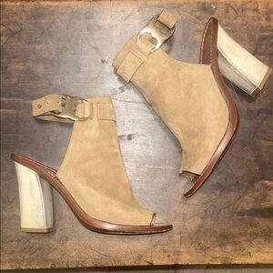 Tory Burch Olive Suede open toed booties 6.5